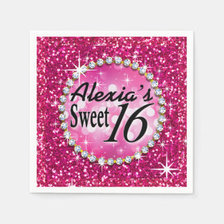 Glitz Bling Glitter Gnistra Sweet 16 | fuchsia Pappersservett