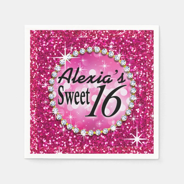 Glitz Bling Glitter Gnistra Sweet 16 | fuchsia Pappersservett (Framsidan)