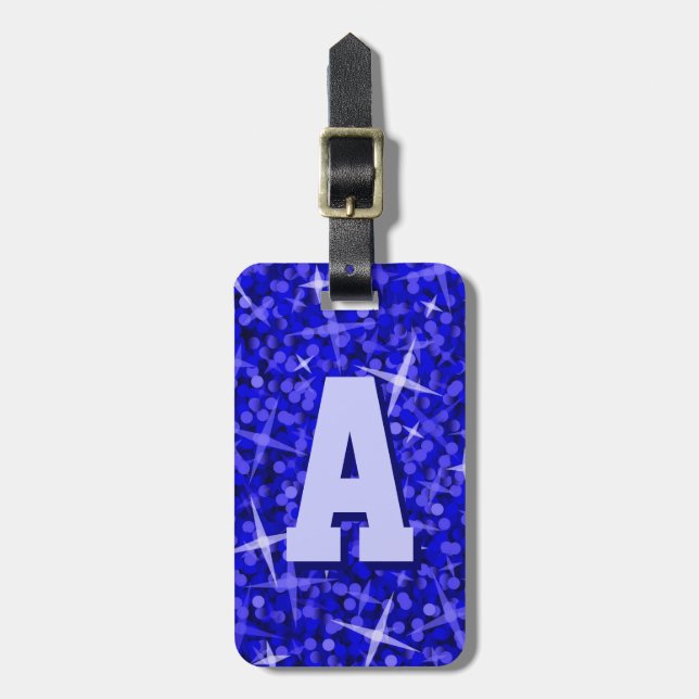 Glitz Blue - första textetikett Bagagebricka (Vertikal Framsida)