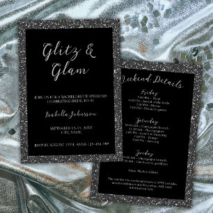 Glitz & Glam Black Glitter Bachelorette Helg Inbjudningar