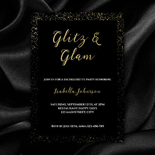 Glitz & Glam Black Glitter Bachelorette Party Inbjudningar
