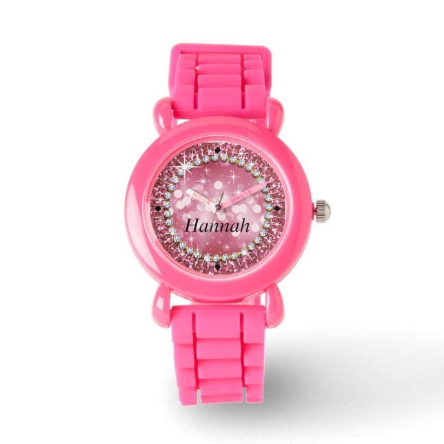 Glitz Glam Bling Glitter Rosa Armbandsur (Framsida)