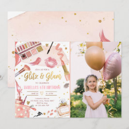 Glitz Glam Glamor Party Spa Girl Makeup Birthday Inbjudningar