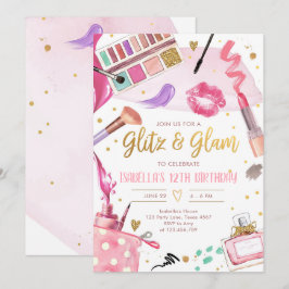 Glitz Glam Glamor Spa Party Girl Makeup Birthday Inbjudningar