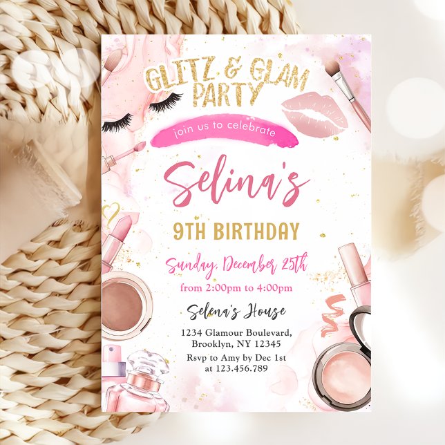 Glitz Glam Glamor Spa Party Girl Makeup Birthday Inbjudningar (Skapare uppladdad)