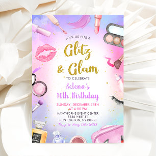 Glitz Glam Glamor Spa Party Girl Makeup Birthday Inbjudningar