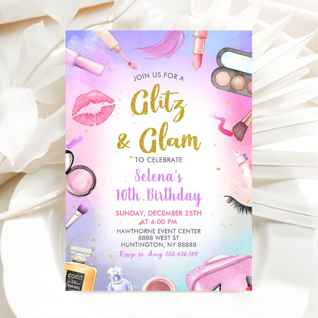 Glitz Glam Glamor Spa Party Girl Makeup Birthday Inbjudningar (Skapare uppladdad)