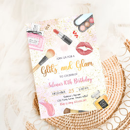 Glitz Glam Glamor Spa Party Girl Makeup Birthday Inbjudningar