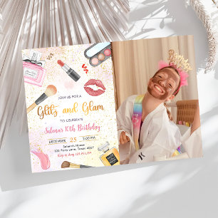 Glitz Glam Glamor Spa Party Makeup Birthday Photo Inbjudningar