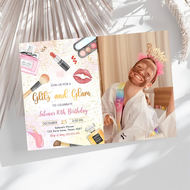 Glitz Glam Glamor Spa Party Makeup Birthday Photo Inbjudningar (Skapare uppladdad)