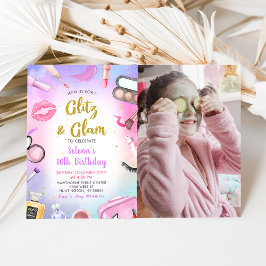 Glitz Glam Glamor Spa Party Makeup Birthday Photo Inbjudningar