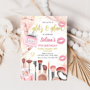Glitz Glam Glamor Spa Party Rosa Makeup Birthday Inbjudningar