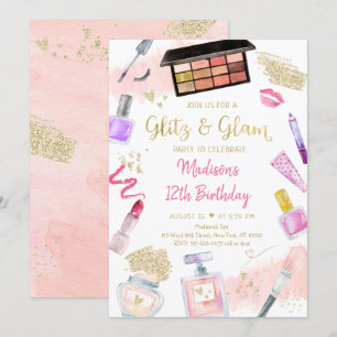 Glitz & Glam Rosa Guld Spa Birthday Inbjudningar