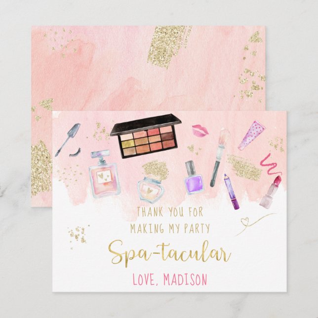 Glitz & Glam Rosa Guld Spa Birthday Tack Kort (Fram/baksida)