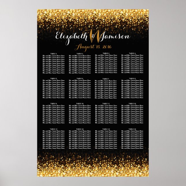 Glitz-glam-sittplatsplan för guld Black Hollywood Poster (Framsidan)