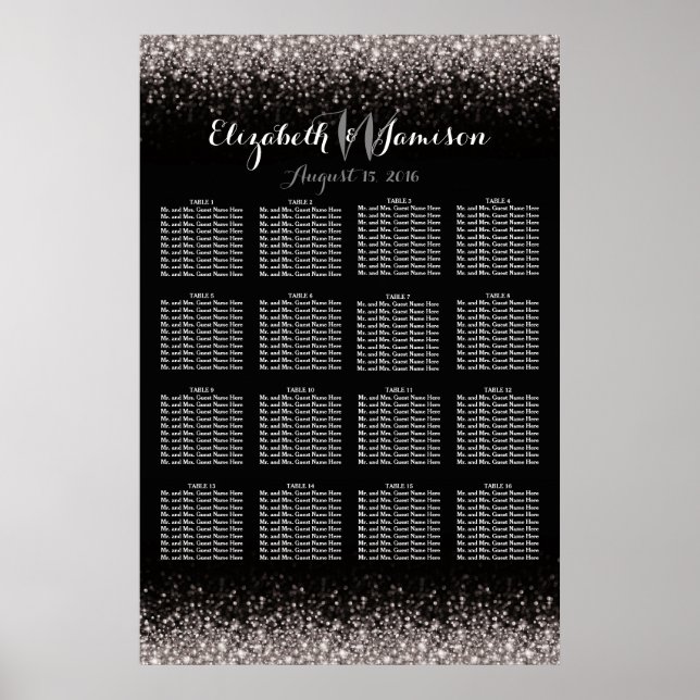 Glitz-glam-sittplatsplan för silver Black Hollywoo Poster (Framsidan)