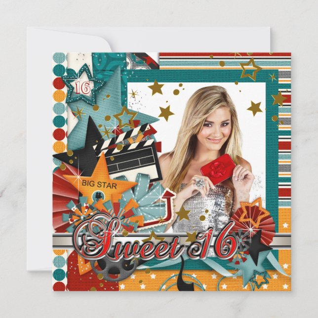 Glitz Glamor Movie Star Sweet 16 inbjudningar (Framsida)