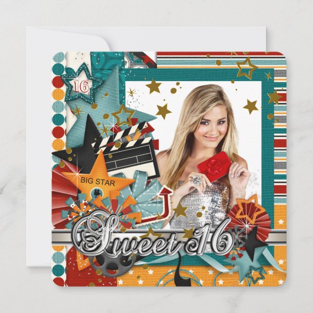 Glitz Glamor Movie Star Sweet 16 inbjudningar (Framsida)