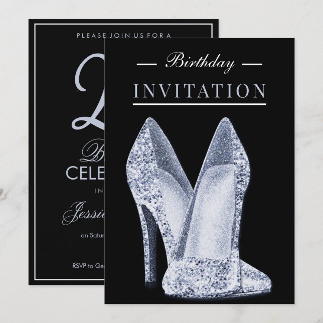 Glitz & Glamour Blue 25-årsjubileum Inbjudningar (Fram/baksida)