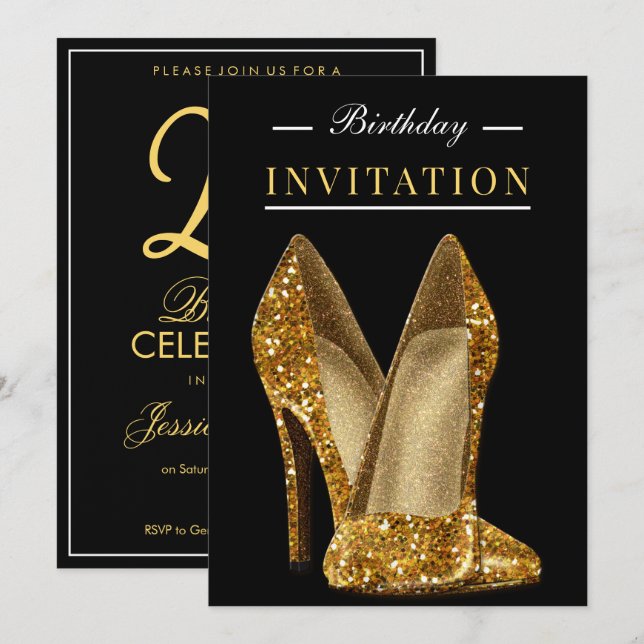 Glitz & Glamour Guld 25-årsjubileum Inbjudningar (Fram/baksida)