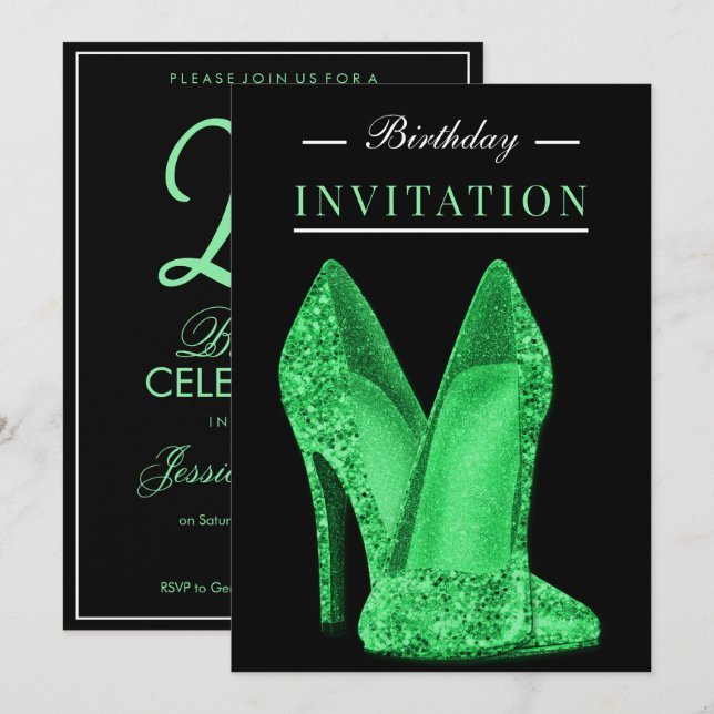 Glitz & Glamour Ljusgrön 25-årsdag Inbjudningar (Fram/baksida)