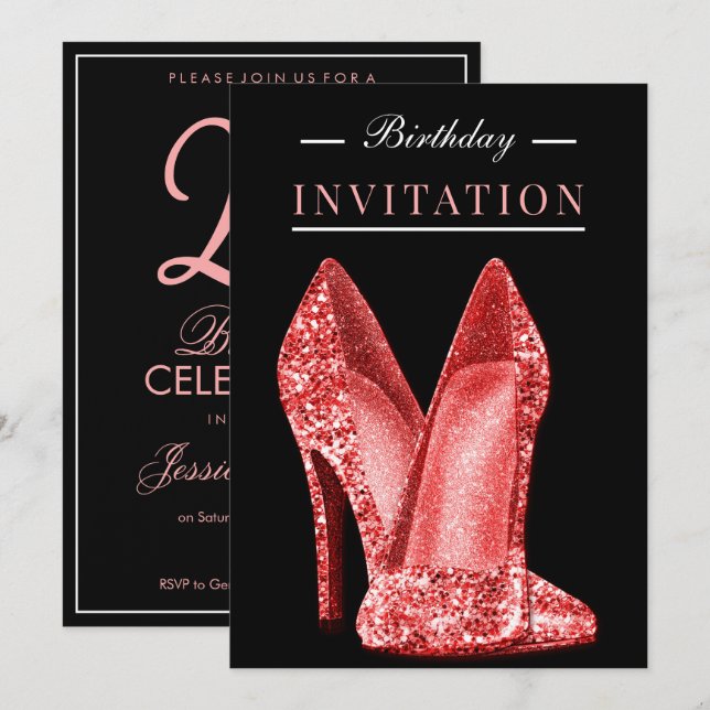 Glitz & Glamour Röda 25-årsjubileum Inbjudningar (Fram/baksida)