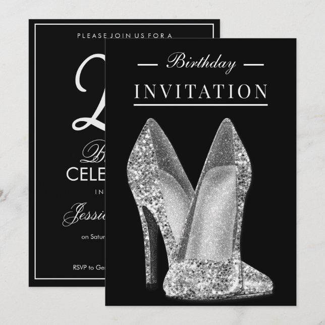 Glitz & Glamour Silver 25-årsdag Inbjudningar (Fram/baksida)