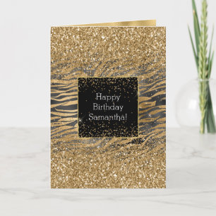 Glitz-glitter i Black Guld Zebra tryck Kort