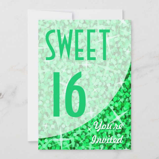 Glitz-Grönt-kurva "Sweet 16"-inbjudan Inbjudningar (Framsida)