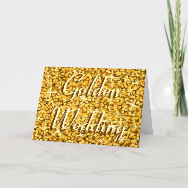 Glitz "Guld" 'Guldbröllop' 'Bröllopsdag' kort (Framsida)