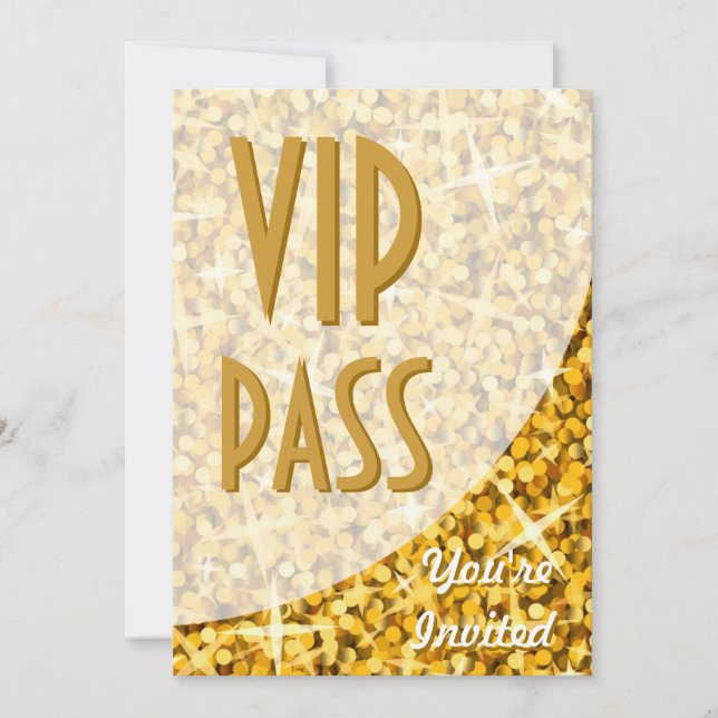 Glitz "Guld"-kurva "VIP Pass-inbjudan" Inbjudningar (Framsida)
