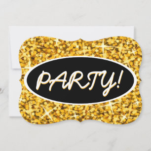 Glitz "Guld" "Party!" svart ovalklammer Inbjudningar