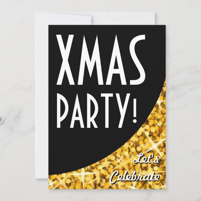 Glitz "Guld" svarta kurva Julafton Party! Inbjudningar (Framsida)