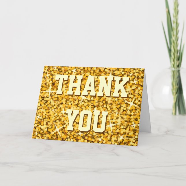 Glitz "Guld" 'Tack' 'Ditt textkort' Tack Kort (Framsida)