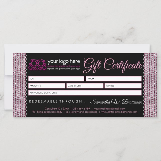 Glitz Jewelry Bling Diamond Gift Certificate (Framsida)