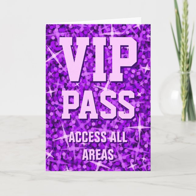 Glitz Lila 'VIP Pass' Valentindagskort Helgkort (Framsida)