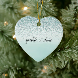 Glitz Mint Ombre Glitter Guld Heart Julgransprydnad Keramik