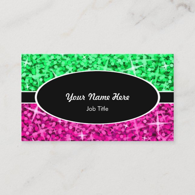 Glitz Mix Grönt Rosa svart ovala affärskort Visitkort (Framsida)