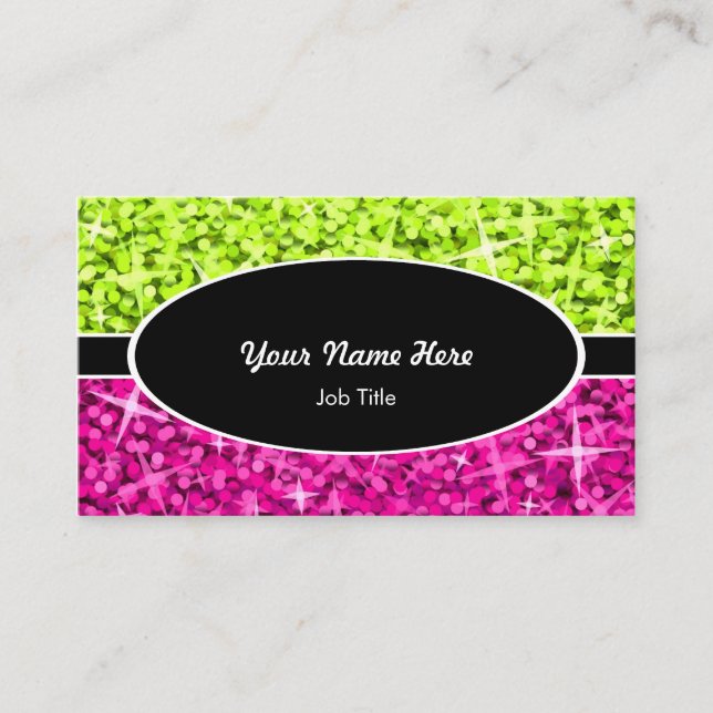 Glitz Mix Lime Rosa black oval affärskort Visitkort (Framsida)
