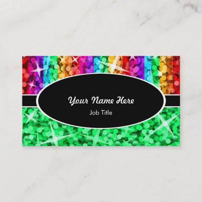 Glitz Mix Rainbow Grönt black oval affärskort Visitkort (Framsida)