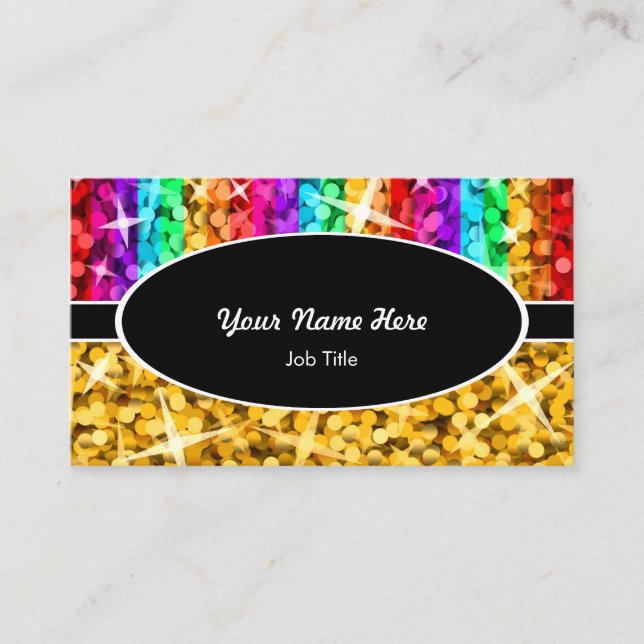 Glitz Mix Rainbow "Guld" svartoval affärskort Visitkort (Framsida)
