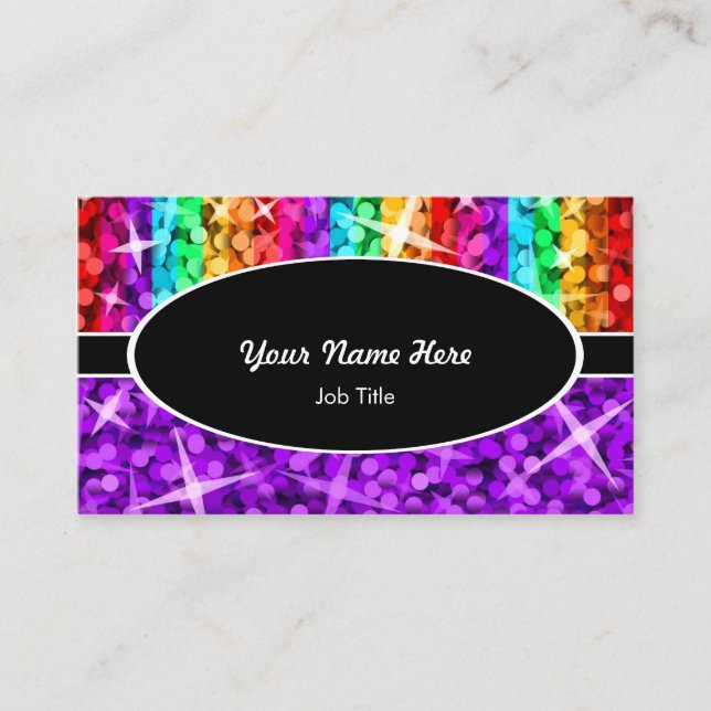 Glitz Mix Rainbow Lila black oval affärskort Visitkort (Framsida)