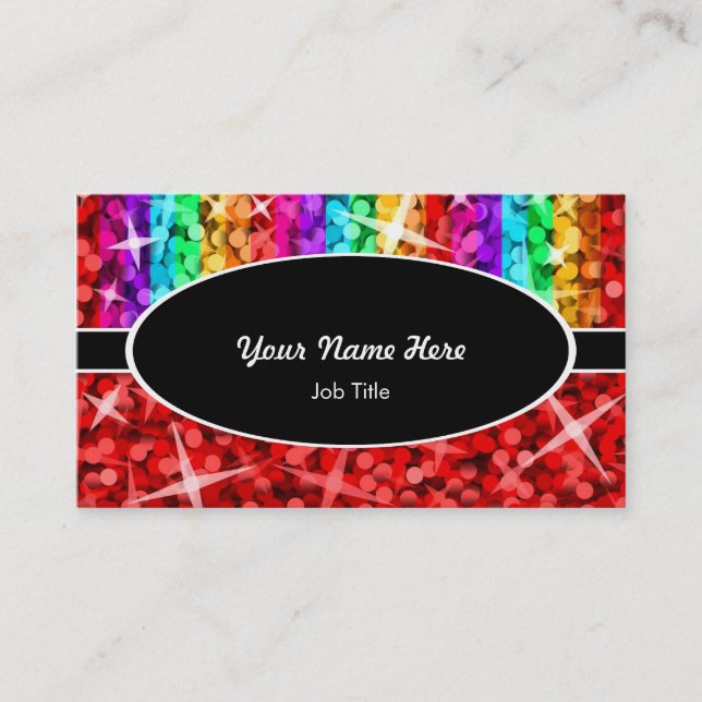 Glitz Mix Rainbow Red Black oval affärskort Visitkort (Framsida)
