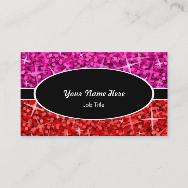 Glitz Mix Rosa Red Black oval affärskort Visitkort (Framsida)