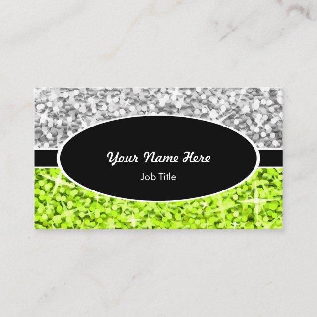 Glitz Mix "Silver", svart, ovalbart affärskort av  Visitkort (Framsida)