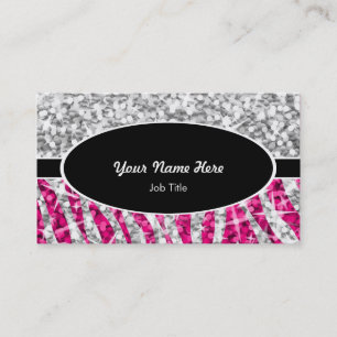 Glitz Mix "Silver" Zebra Rosa svart oval Visitkort