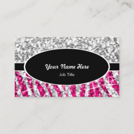 Glitz Mix "Silver" Zebra Rosa svart oval Visitkort
