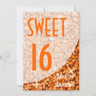 Glitz-Orange-kurva "Sweet 16"-inbjudan Inbjudningar