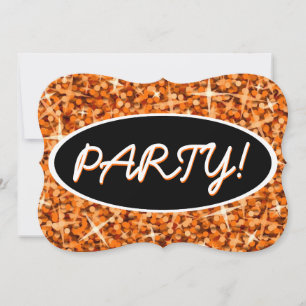 Glitz Orange 'Party!' svart oval parentes Inbjudningar