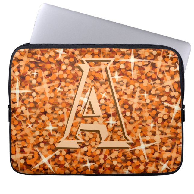 Glitz-Orangen "monogram" laptop sleeve 13 tum (Framsidan)